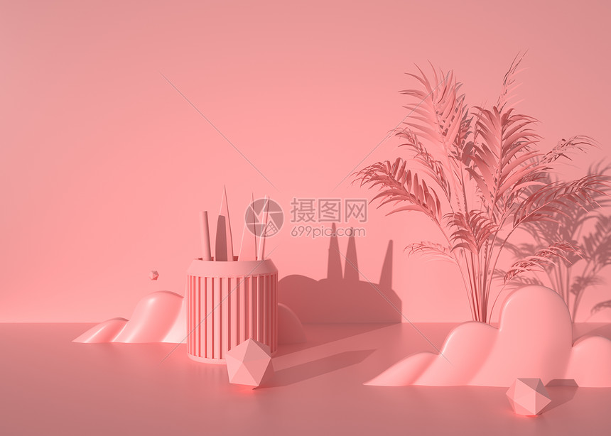 粉色几何创意夏日场景图片