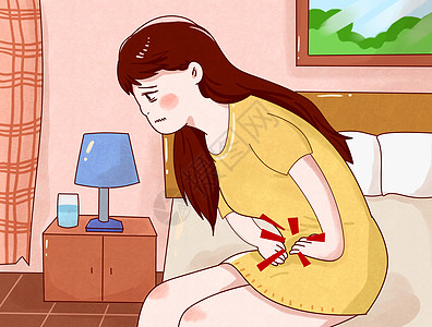 女生月经肚子痛插画背景图片