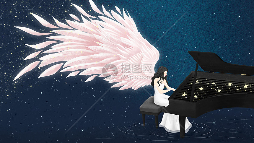 钢琴天使图片