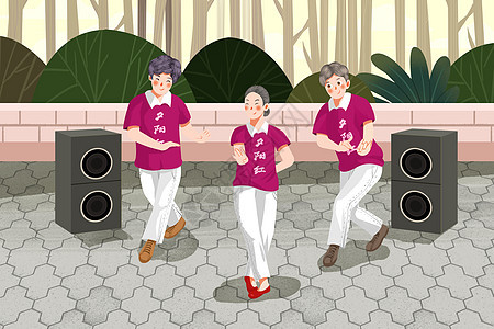 小清新卡通跳广场舞的中老年人插画背景图片