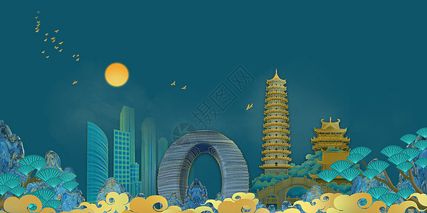 中国风古建筑国潮风背景设计图片