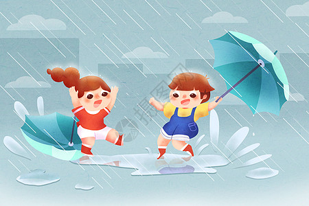 下雨积水雨季小清新插画插画
