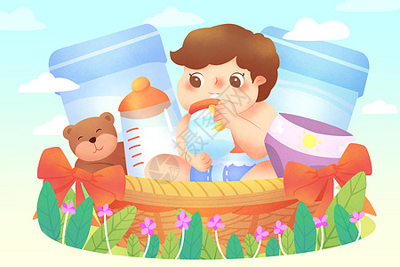 婴儿用品店母婴奶粉广告插画插画