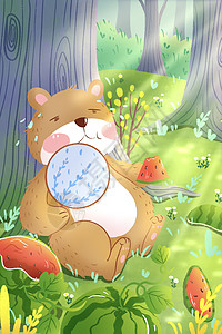 三伏天小熊树下乘凉图片素材