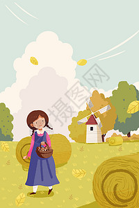 立秋的季节采蘑菇的女孩图片