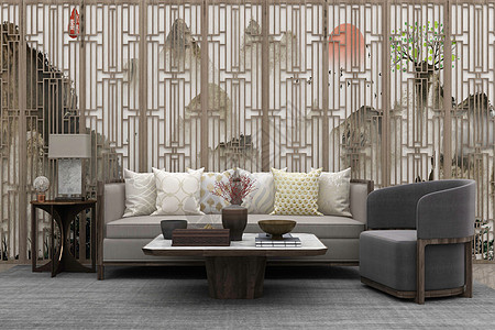 沙发背景墙中式背景设计设计图片