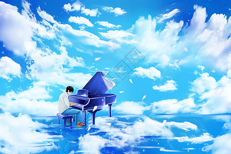 弹钢琴的少年之水的乐章背景图片