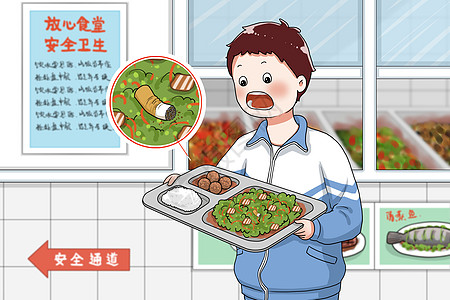 备菜男生在食堂菜里发现烟头插画