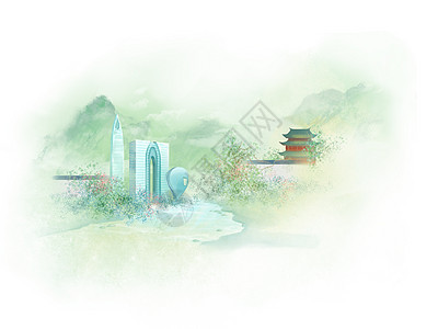 苏州中式城市地标建筑风景旅游背景图片