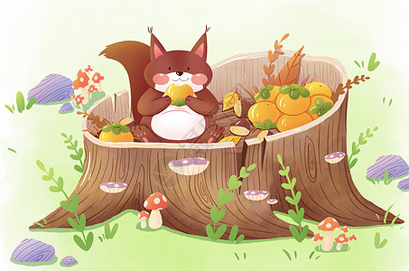 立秋松鼠吃柿子背景图片