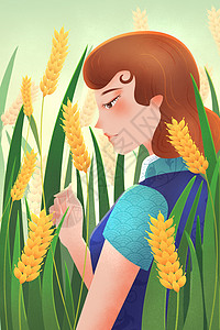 中国风秋季麦穗民国美女插画图片