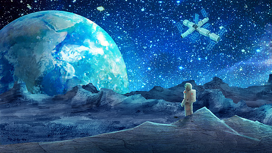 宇宙通道航天梦想宇航员眺望地球插画