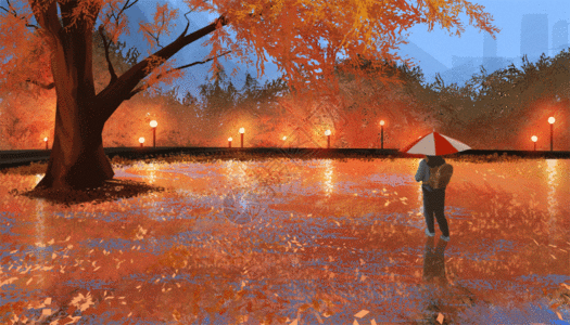 立秋来自秋天雨季的问候公园场景GIF图片