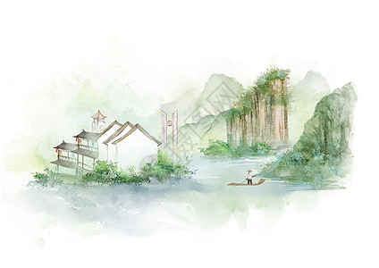 福建旅游中国风山水水墨城市地标建筑武夷山插画