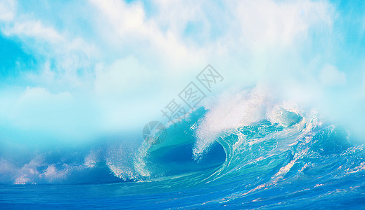 海浪背景蓝色海啸高清图片