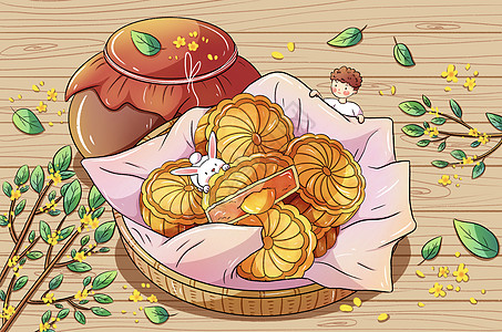 中秋节手绘月饼插画图片