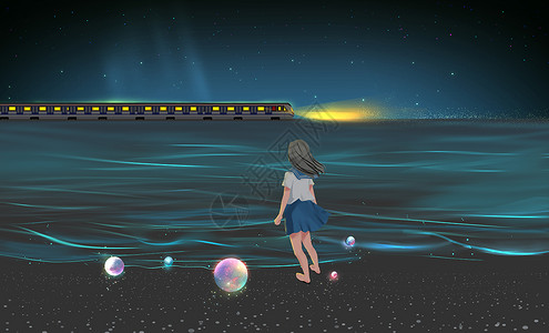 海上火车行走在海上的列车插画