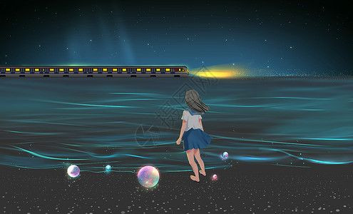 行走在海上的列车背景图片
