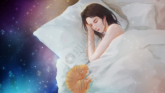 猫睡觉晚安好梦睡眠插画插画