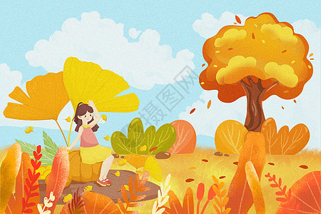 秋天在森林里的女孩图片