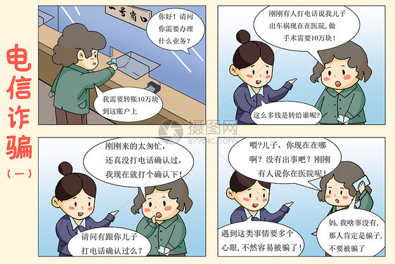 四格漫画电信诈骗一图片