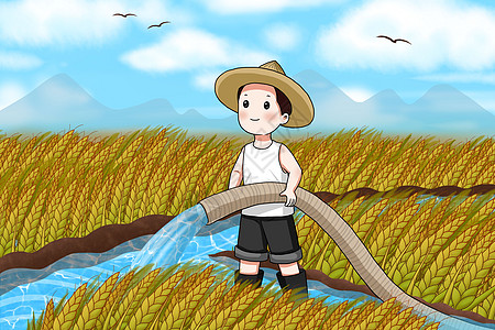 农民给庄稼灌溉保湿图片