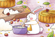 中秋节玉兔做月饼插画图片