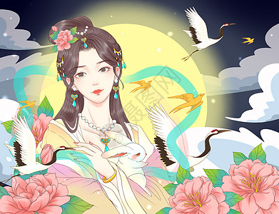 嫦娥奔月中秋节插画图片