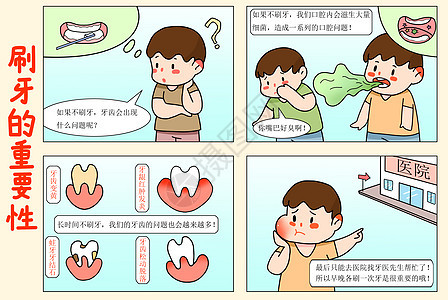 四格漫画刷牙的重要性口腔护理图片
