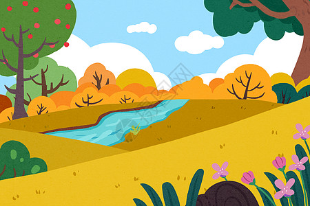 九寨沟秋天景色秋天的田野插画