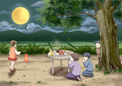 中秋祭月月饼吃柚子高清图片