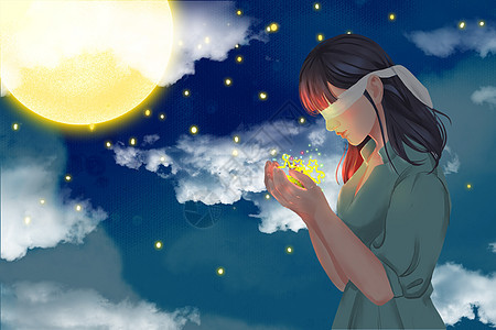 星星与月亮盲人节梦幻插画图片