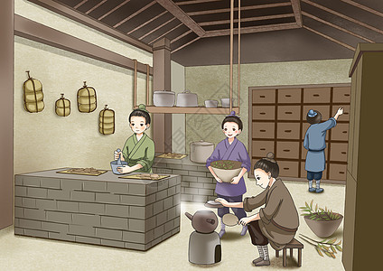 中药材末插画