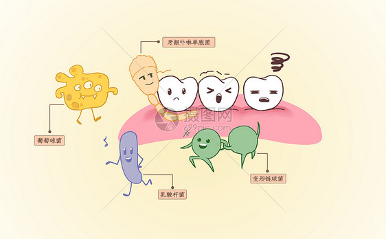 牙齿常见细菌科普插画图片