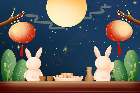 中秋吃月饼赏月的玉兔图片