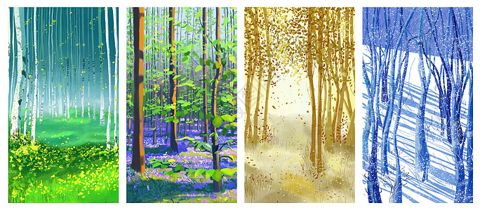 湖倒影森林里的四季风景壁纸插画插画