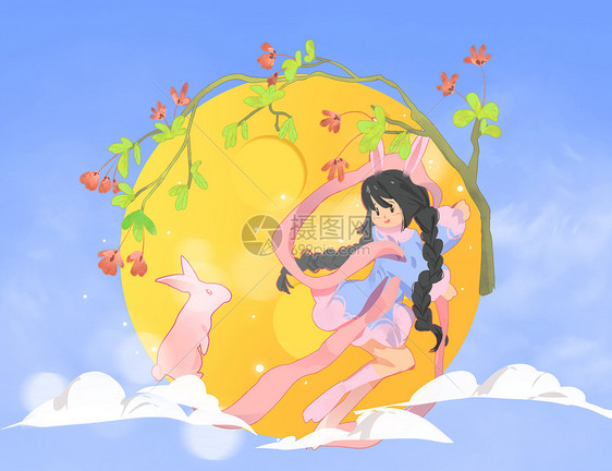 中秋节月兔插画图片