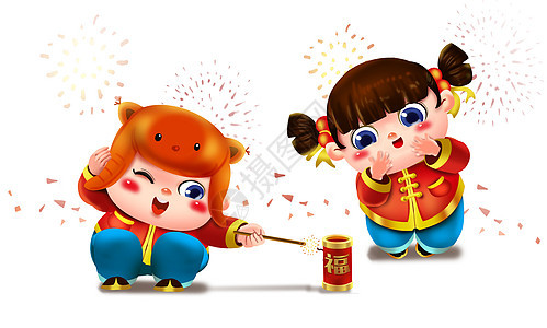 福娃欢乐坐烟花插画图片下载-正版图片401802979-摄图网