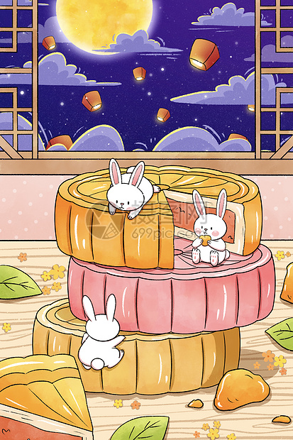 中秋节手绘月饼插画