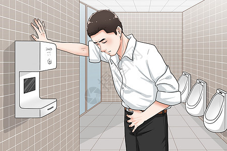 男子在厕所小腹疼痛前列腺疾病医疗插画图片