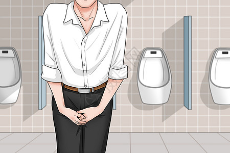 男人在小便池前腹痛前列腺疾病医疗插画图片