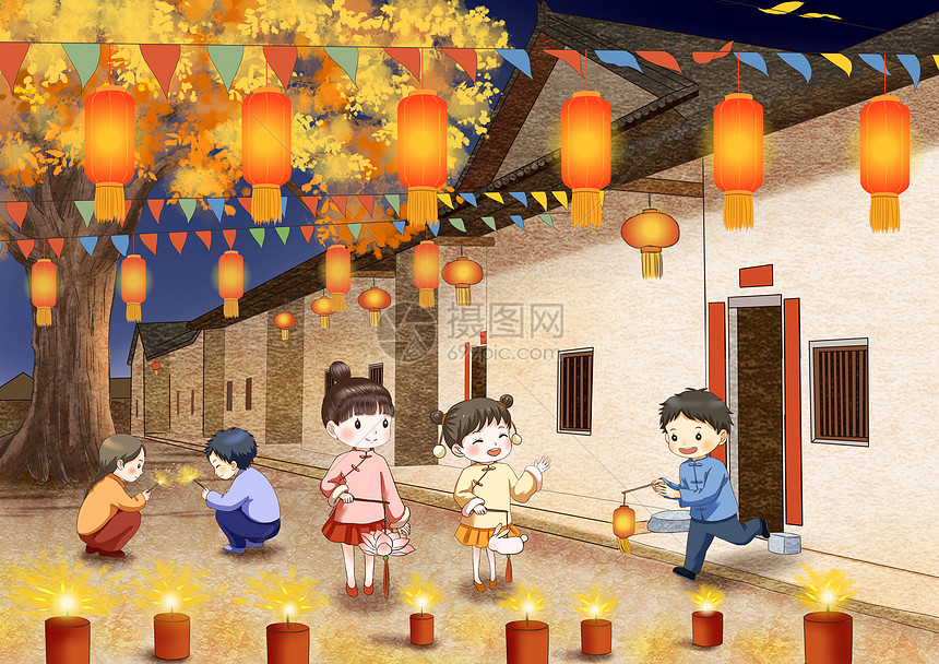 中秋节玩花灯图片