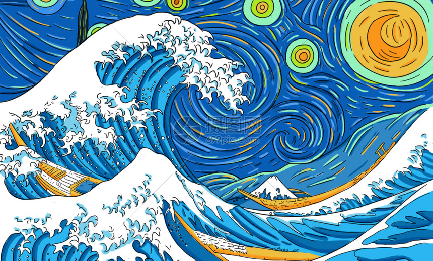 神奈川冲浪里和星空创意插画插画图片下载 正版图片 摄图网 神奈川冲浪里和星空创意插画插画图片下载 正版图片 摄图网