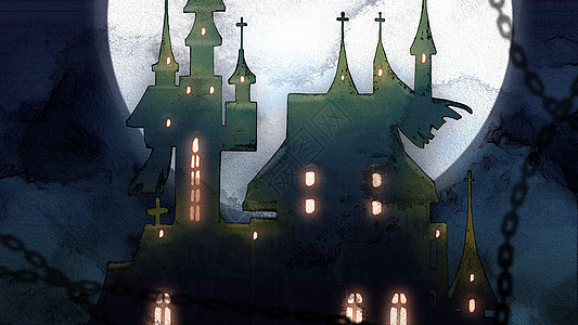 夜色下的古堡场景背景图片