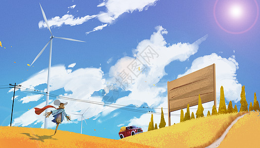 新能源货车秋季的农场插画