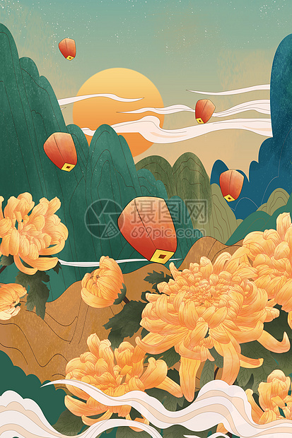 重阳节菊花中国风插画图片