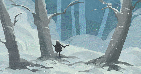 冬日森林风景插画图片