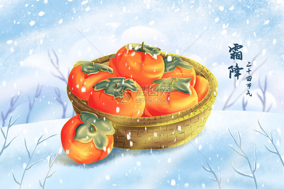 霜降节气之柿子插画图片