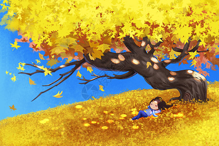 恶劣天气沙尘深秋的落叶插画