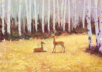 秋天落叶林深处的鹿图片